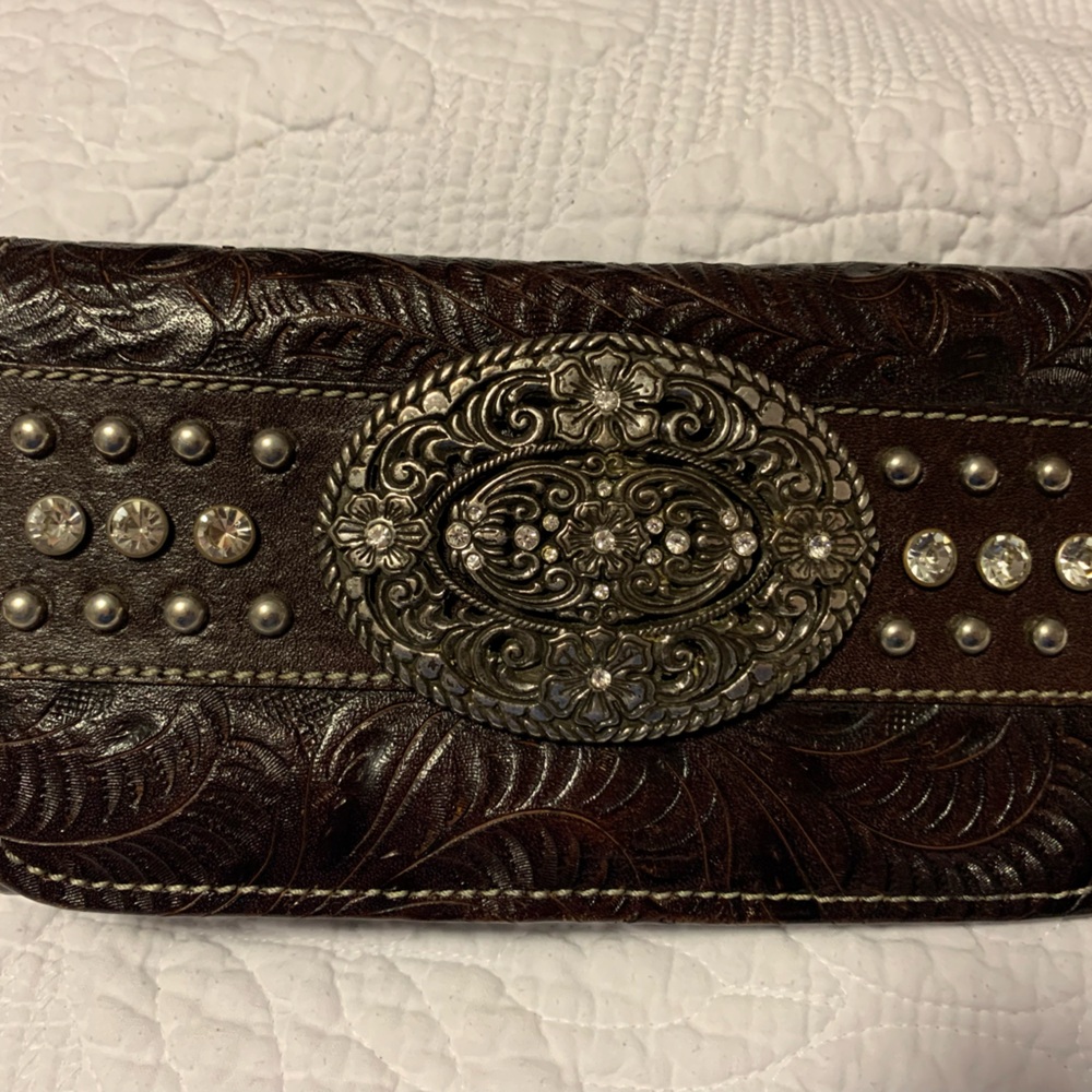American West Brown Wallet with Ornate Silver Embellishments